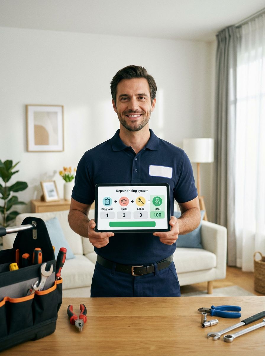 专业维修工程师使用计价系统进行透明报价