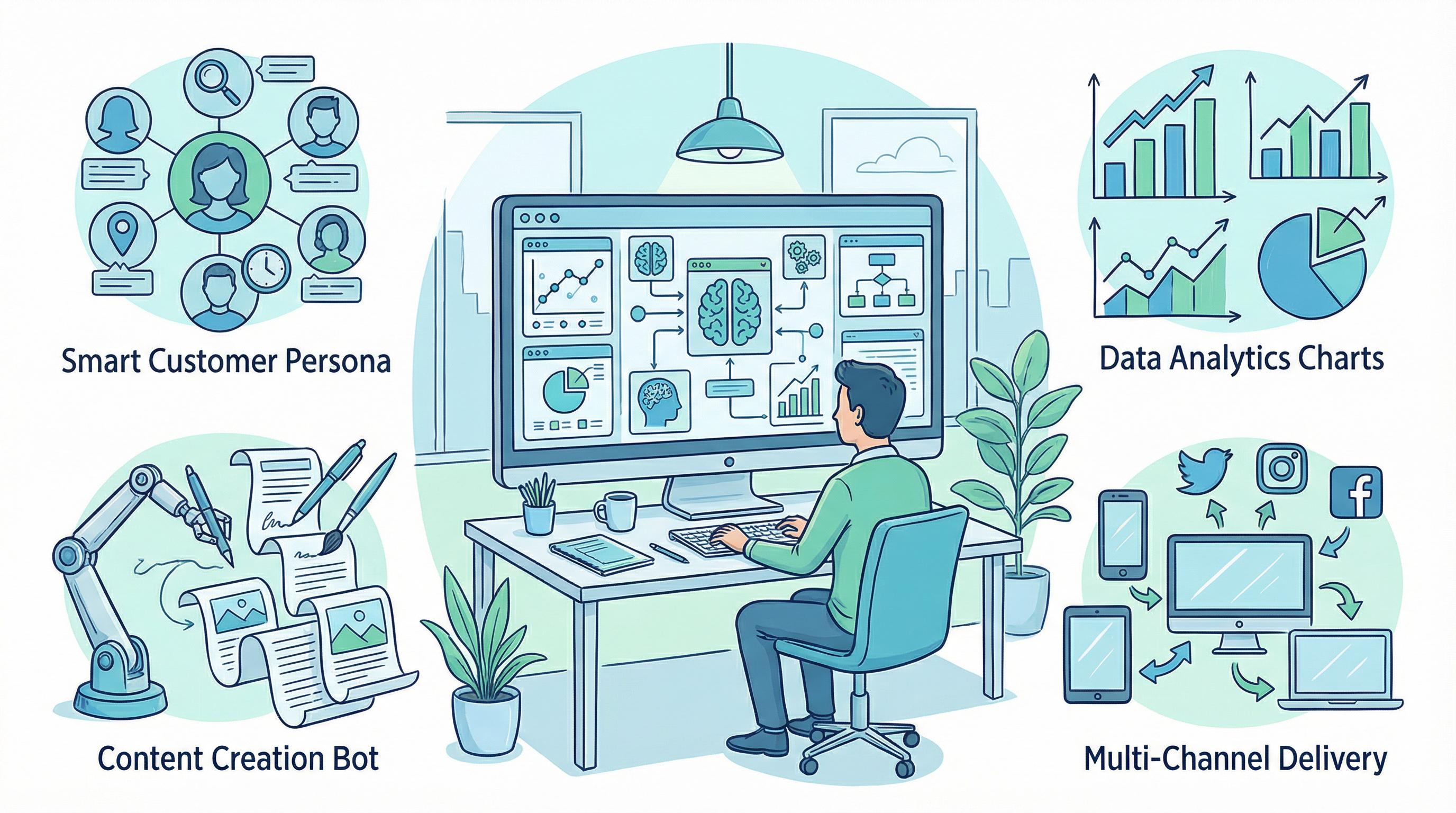 AI营销场景插画